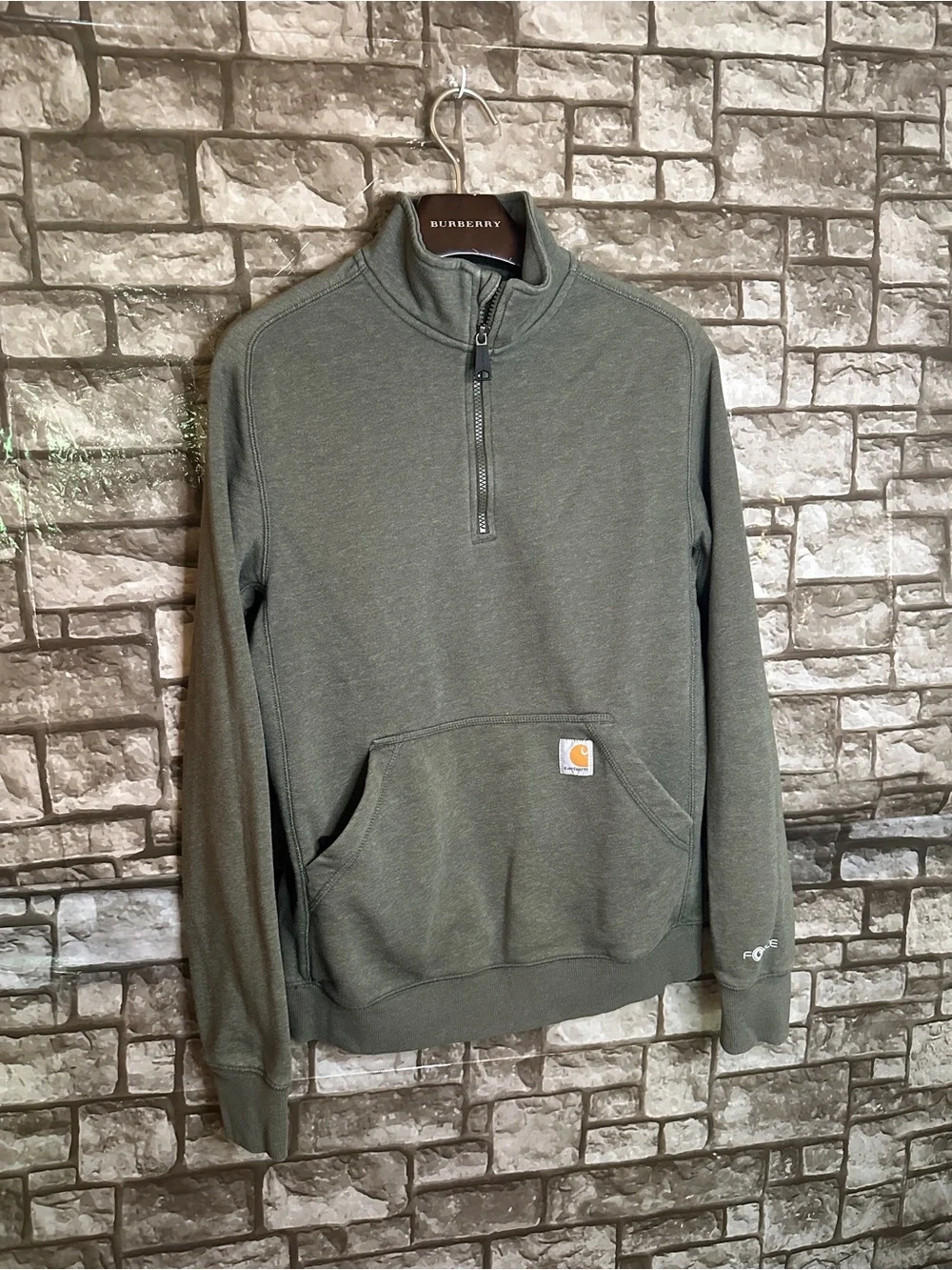 Carhartt Unisex Olive Green Quarter-Zip Sweatshirt Size Small